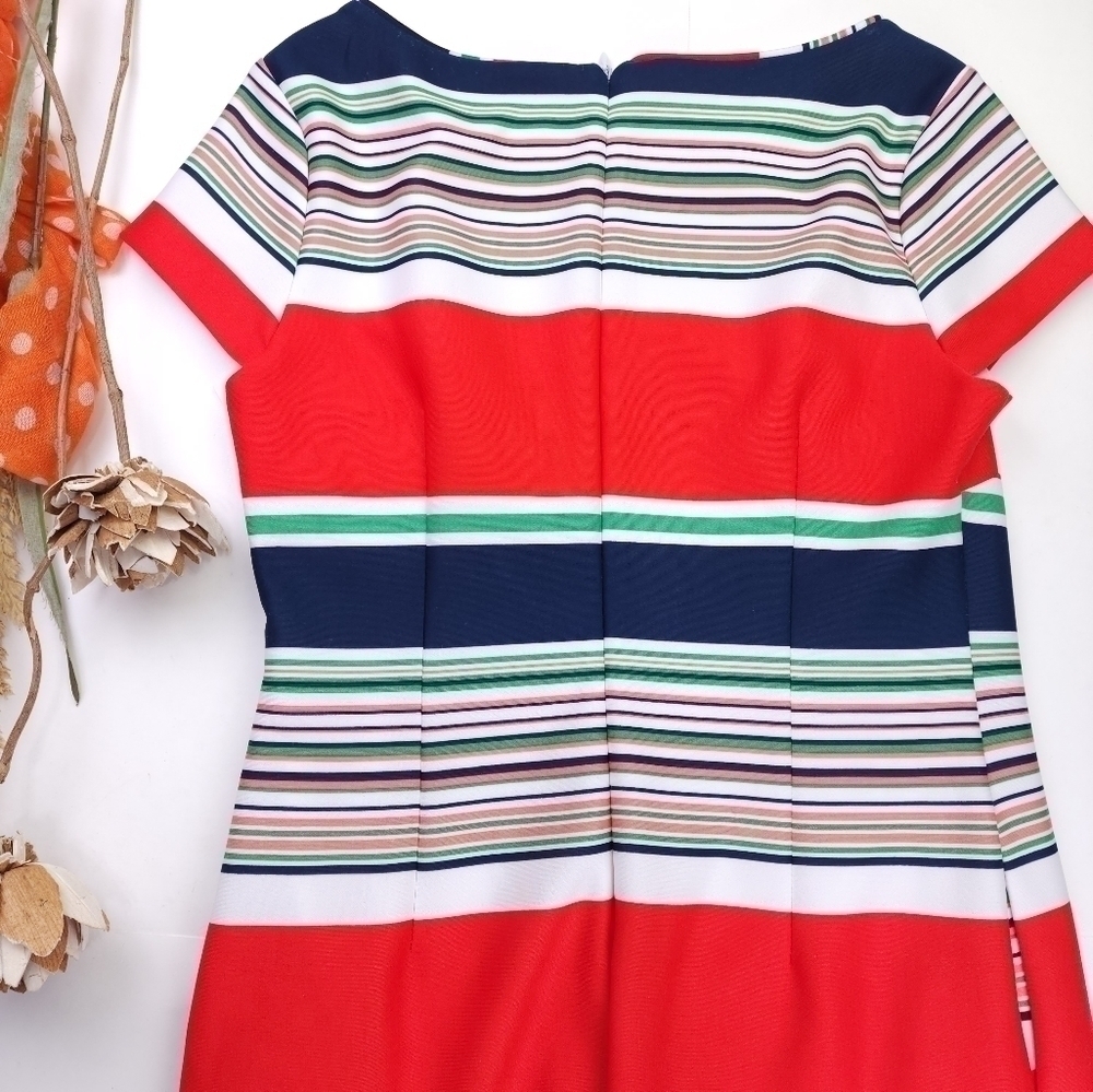 New Julia Jordan Red Navy, Green White Striped Dress Sz 4 - Picture 8 of 11